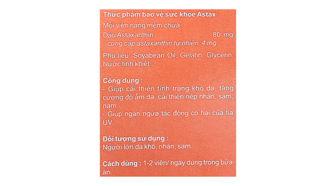 Astax tăng cường độ ẩm da, giảm nám