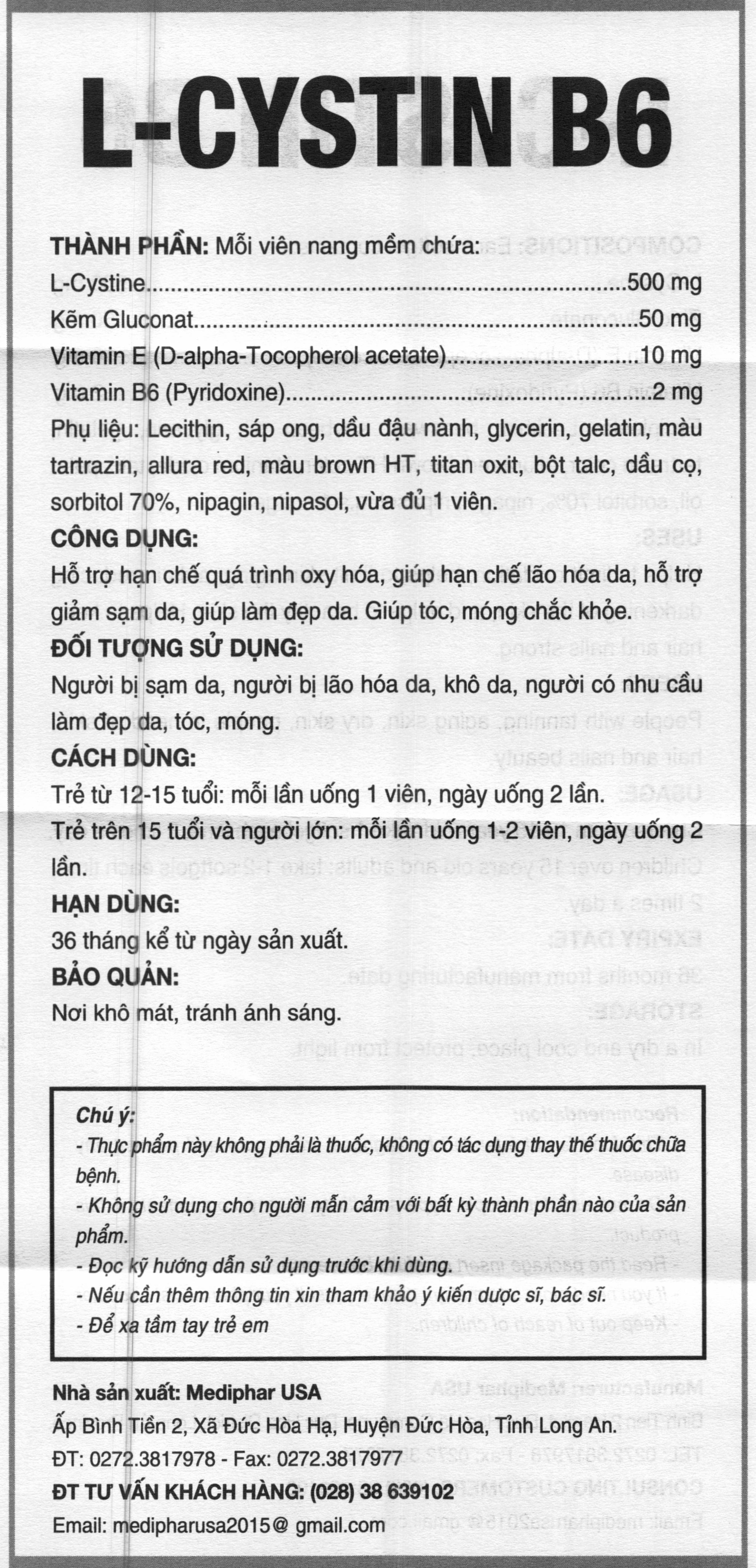 L-Cystin B6 làm đẹp da, tóc, móng hộp 60 viên - 8