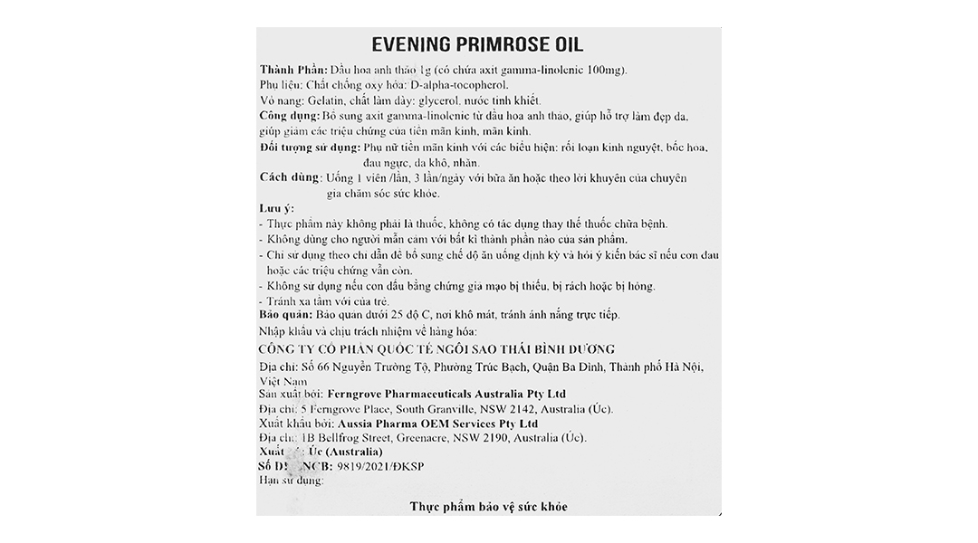 Aussia Evening Primrose Oil 1000mg hỗ trợ làm đẹp da
