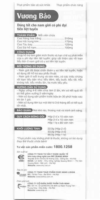 Vương Bảo giúp giảm phì đại lành tính tuyến tiền liệt