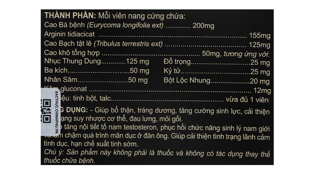 Xích Thố Vương bổ thận, tráng dương, tăng cường sinh lực