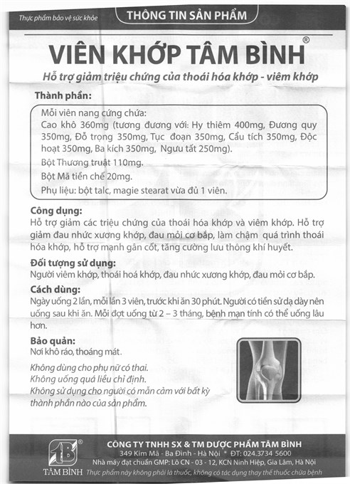 Viên khớp Tâm Bình giảm thoái hóa khớp, viêm khớp