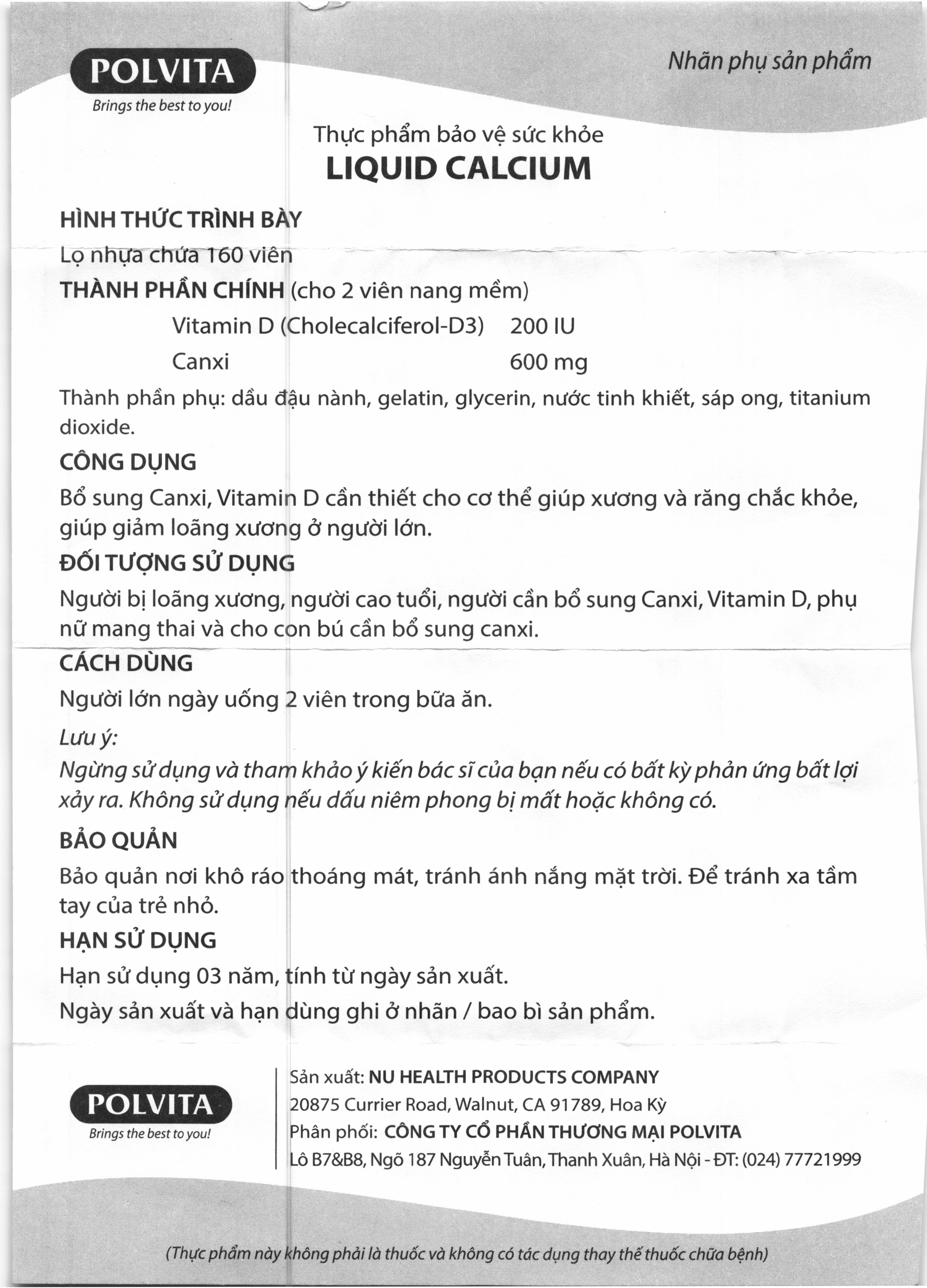 Liquid Calcium giúp xương, răng chắc khỏe, giảm nguy cơ loãng xương