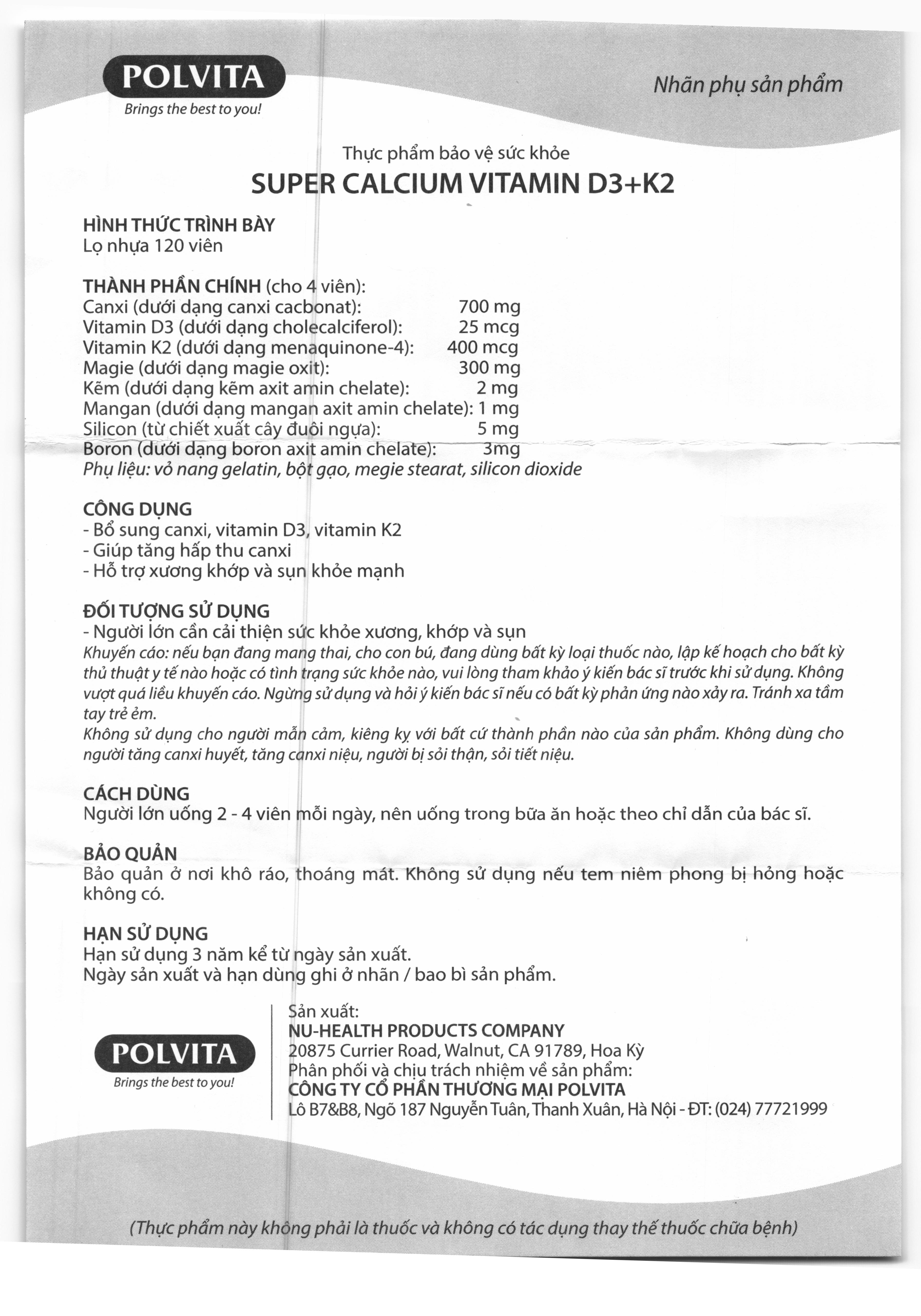Super Calcium Vitamin D3 + K2 giúp xương, khớp, sụn khỏe mạnh