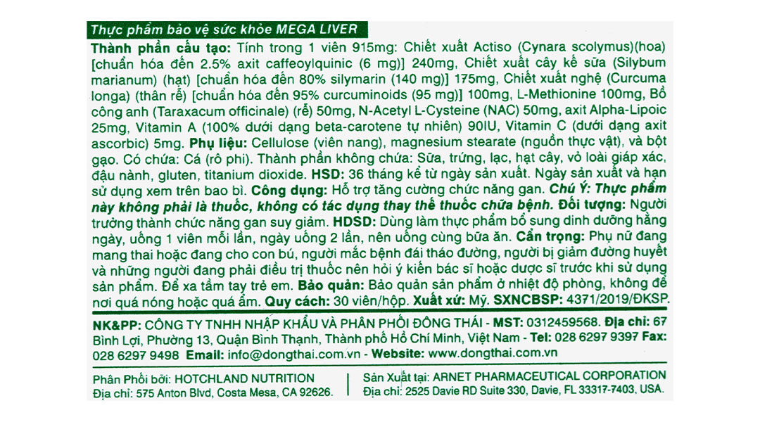 Hotchland Mega Liver giúp giải độc, tăng cường chức năng gan