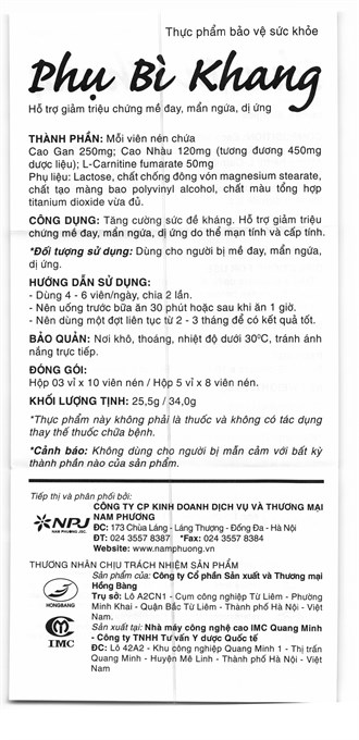 Phụ Bì Khang hỗ trợ giảm mề đay, mẩn ngứa