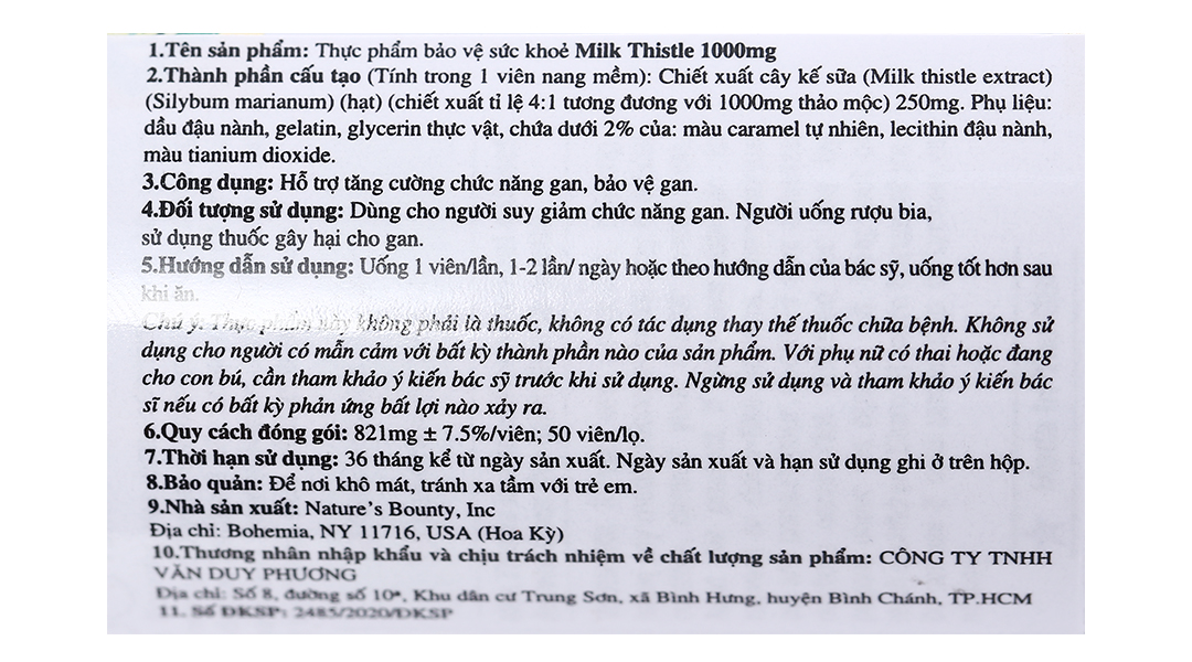 Nature’s Bounty Milk Thistle 1000mg hỗ trợ giải độc gan
