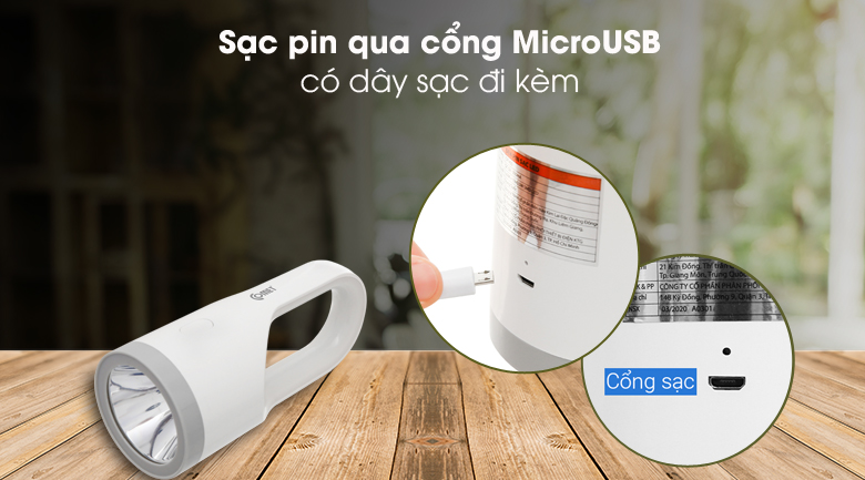 Cổng sạc micro USB - Đèn pin sạc Led COMET CRT455 Cổng sạc micro USB - Đèn pin sạc Led COMET CRT455