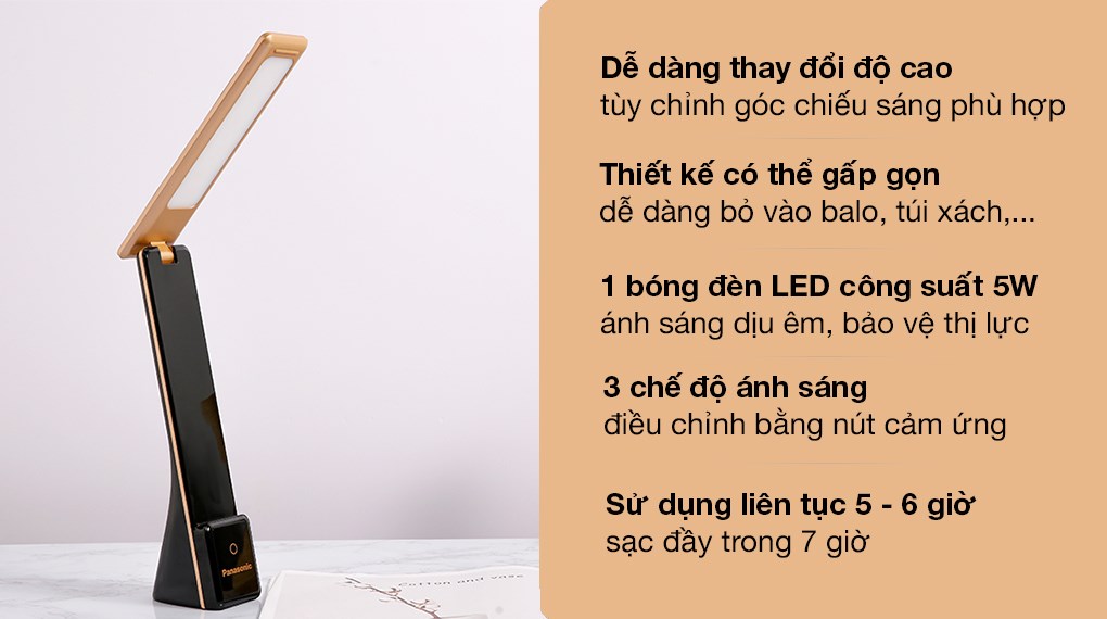 Đèn bàn sạc LED Panasonic HHGLT0339B88L Đen