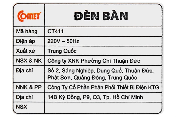 Đèn bàn học Comet CT411 Màu Trắng - Đỏ