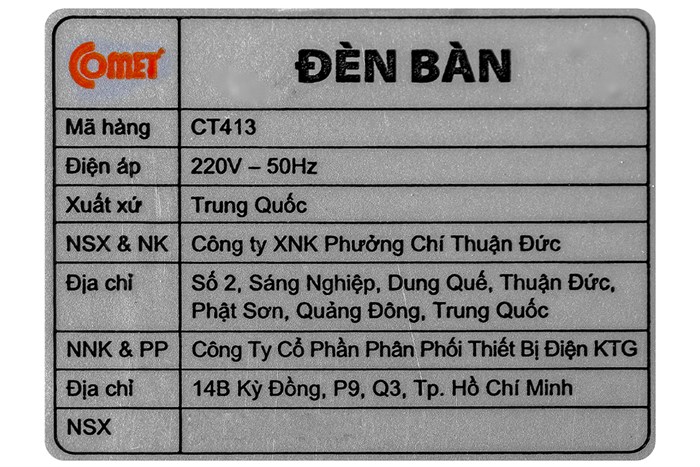 Đèn bàn học Comet CT413 Màu Vàng