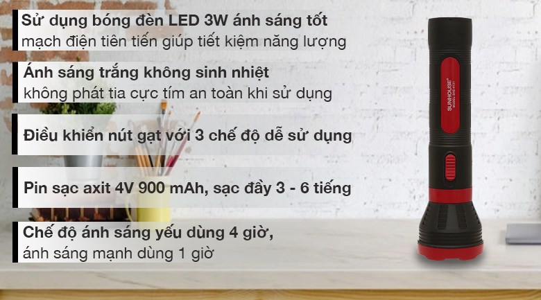 Đèn pin sạc Sunhouse SHE-4131