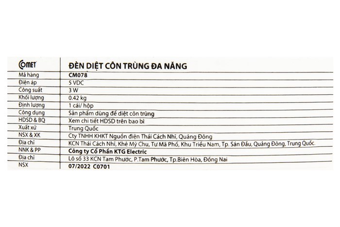 Đèn bắt muỗi Comet CM078 Màu Trắng