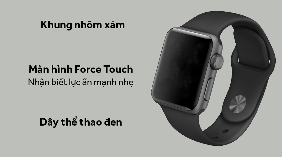 Đồng hồ thông minh Apple Watch S3 GPS, 42mm viền nhôm, dây cao su màu đen