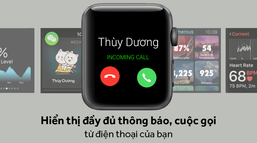 Đồng hồ thông minh Apple Watch S3 GPS, 42mm viền nhôm, dây cao su màu đen