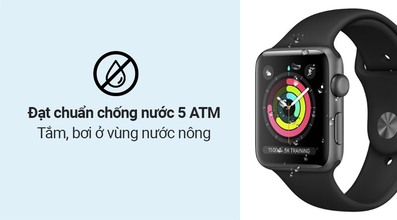 Apple Watch S3 GPS 38mm viền nhôm dây cao su đen đạt chuẩn chống nước 5 ATM