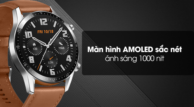 Đồng hồ thông minh Huawei Watch GT2 46mm dây da có mặt đồng hồ AMOLED