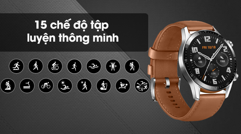 Đồng hồ thông minh Huawei Watch GT2 46mm có 15 chế độ tập luyện thể thao 
