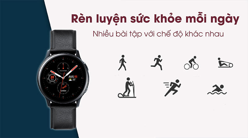 Đồng hồ thông minh Samsung Galaxy Watch Active 2 có nhiều chế độ luyện tập