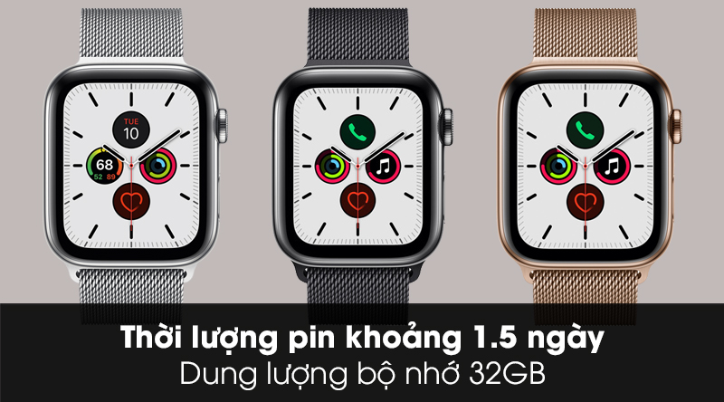 Đồng hồ thông minh Apple Watch S5 LTE 44mm viền thép dây thép đen