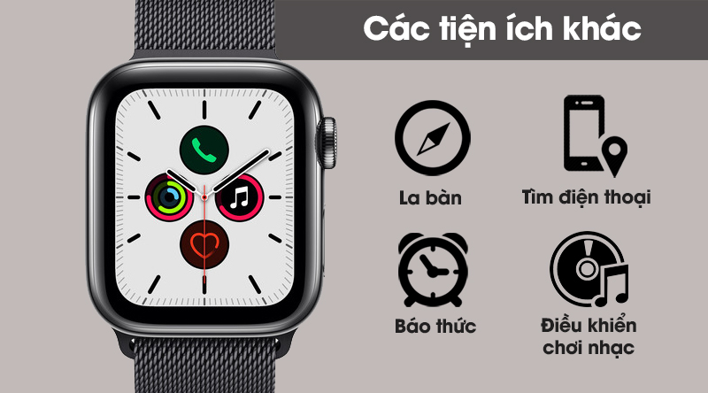 Đồng hồ thông minh Apple Watch S5 LTE 44mm viền thép dây thép đen