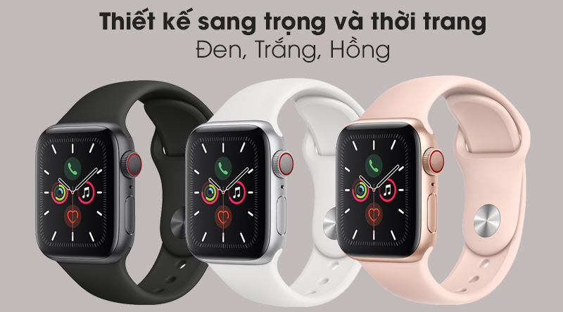 Apple Watch S5 LTE 40mm viền nhôm dây cao su gồm 3 màu đen, trắng, hồng Apple Watch S5 LTE 40mm viền nhôm dây cao su gồm 3 màu đen, trắng, hồng
