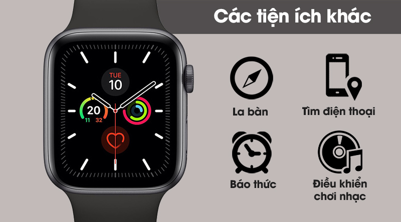 Apple Watch S5 LTE 40mm viền nhôm dây cao su gồm nhiều tiện ích khác