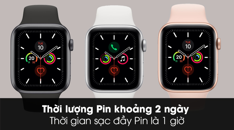 Apple Watch S5 LTE 40mm viền nhôm dây cao su thời lượng sử dụng 2 ngày Apple Watch S5 LTE 40mm viền nhôm dây cao su thời lượng sử dụng 2 ngày