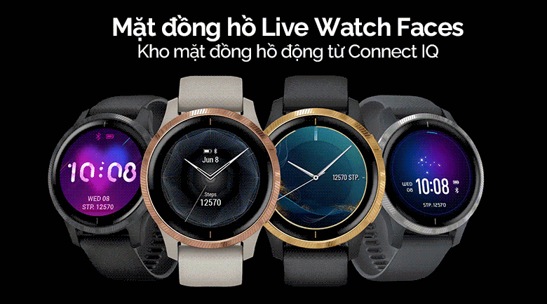 Đồng hồ thông minh Garmin Venu dây silicone có bộ sưu tập mặt đồng hồ Live Watch Face