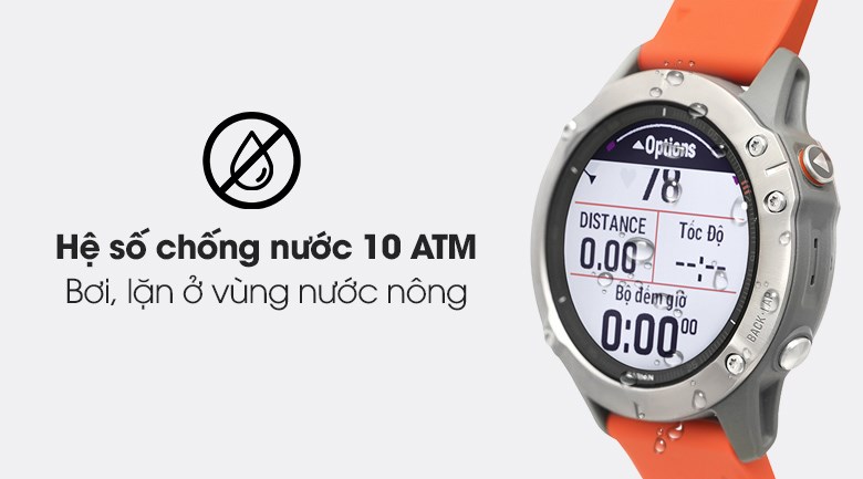 Đồng hồ thông minh Garmin Fenix 6 dây silicone có hệ số chống nước 10 ATM