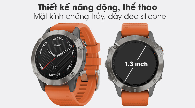 Đồng hồ thông minh Garmin Fenix 6 dây silicone viền Titanium