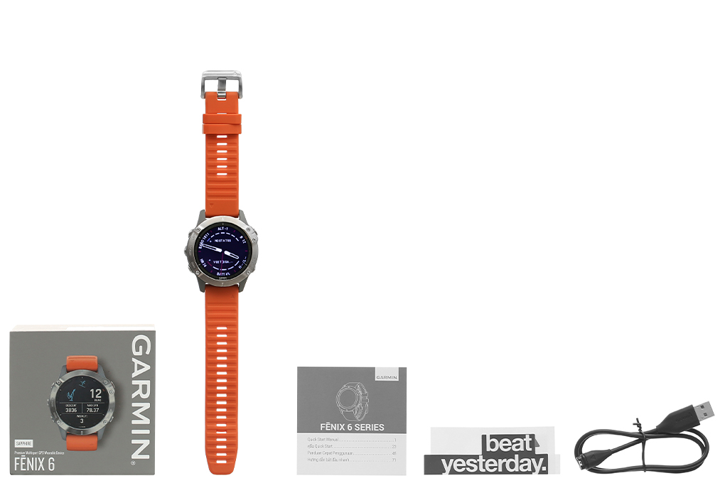Mua đồng hồ thông minh Garmin Fenix 6 dây silicone viền Titanium