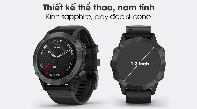 Đồng hồ thông minh Garmin Fenix 6 Sapphire dây silicone viền Carbon