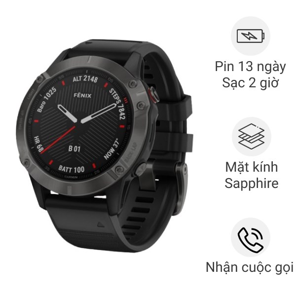 Đồng Hồ Thông Minh Garmin Fenix 6 Sapphire 47Mm Đen