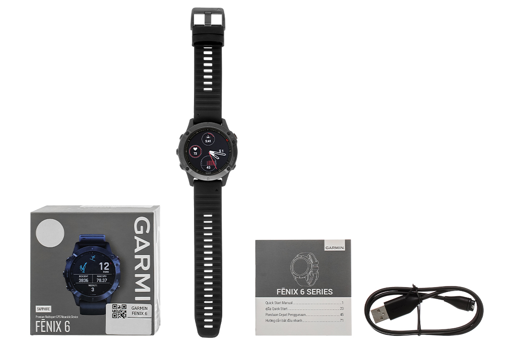 Mua đồng hồ thông minh Garmin Fenix 6 Sapphire dây silicone viền Carbon