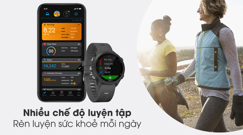 Đồng hồ thông minh Garmin Forerunner 245 42.3mm Xám