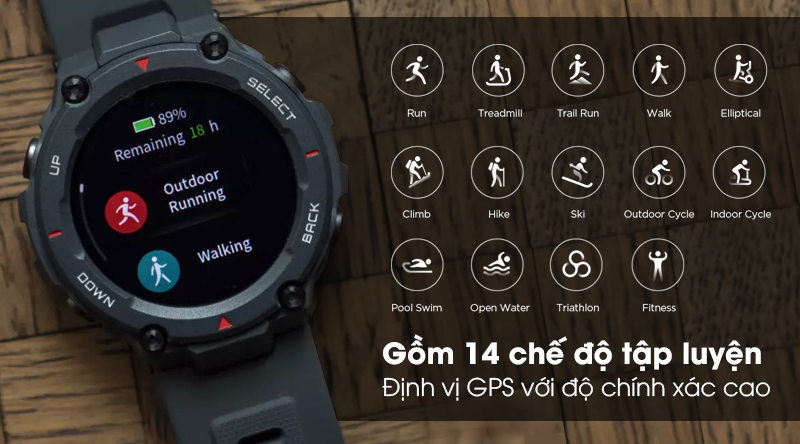 Đồng hồ thông minh Huami Amazfit T-Rex có đến 14 chế độ tập luyện thể thao