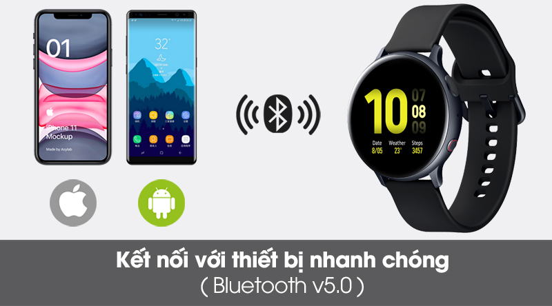 Đồng hồ thông minh Samsung Galaxy Watch Active 2 LTE 44mm viền nhôm dây sillicone kết nối các thiết bị qua sóng Bluetootth