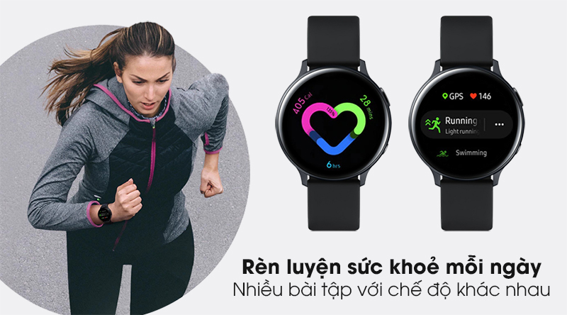 Đồng hồ thông minh Samsung Galaxy Watch Active 2 LTE 44mm viền nhôm dây sillicone gồm nhiều bài tập thể dục rèn luyện sức khoẻ