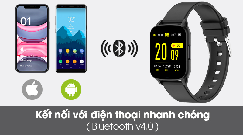 Đồng hồ thông minh BeU Fit KW17 đen kết nối với điện thoại nhanh chóng Đồng hồ thông minh BeU Fit KW17 đen kết nối với điện thoại nhanh chóng