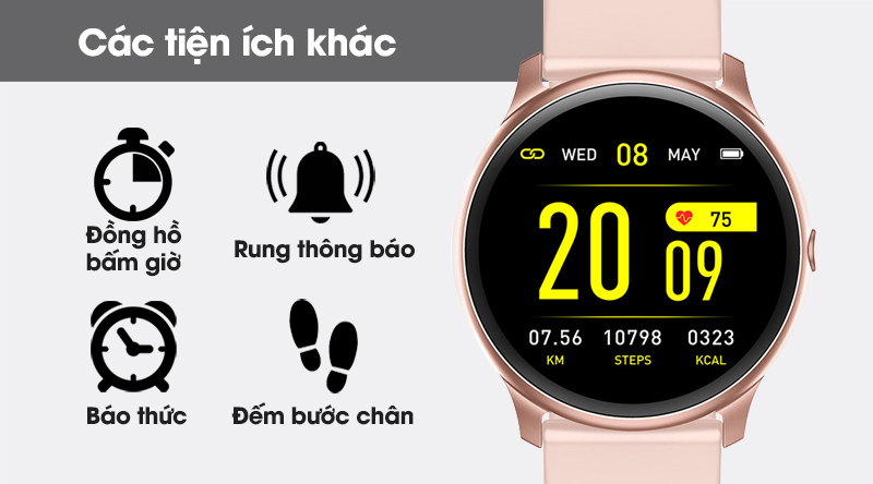 Đồng hồ thông minh BeU Fit KW19 hồng còn có nhiều tính năng hữu ích khác Đồng hồ thông minh BeU Fit KW19 hồng còn có nhiều tính năng hữu ích khác