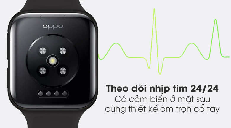 Đồng hồ Oppo Watch 46mm dây silicone đen đo nhịp tim liên tục và chính xác