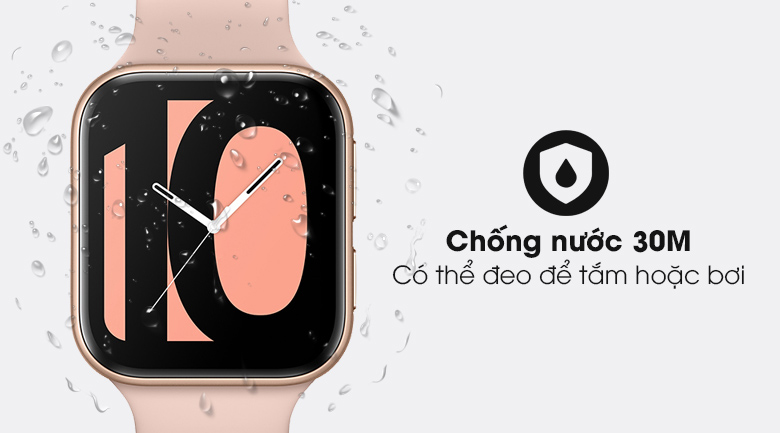 Đồng hồ Oppo Watch 41mm dây silicone hồng với khả năng chống nước 30m