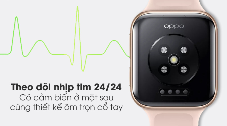 Đồng hồ Oppo Watch 41mm dây silicone hồng trang bị cảm biến theo dõi nhịp tim liên tục