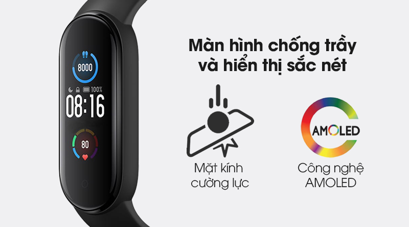 Vòng đeo tay thông minh Mi Band 5 sử dụng màn hình AMOLED cho hình ảnh được sắc nét