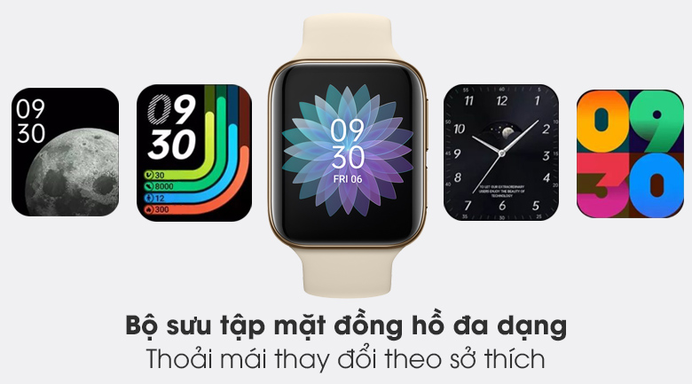 Đồng hồ Oppo Watch 46mm dây silicone vàng hồng cho phép người dùng thoải mái thay đổi giao diện