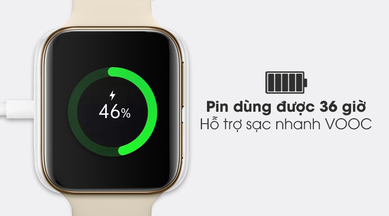 Đồng hồ Oppo Watch 46mm dây silicone vàng hồng sở hữu viên pin dùng trong 36 giờ