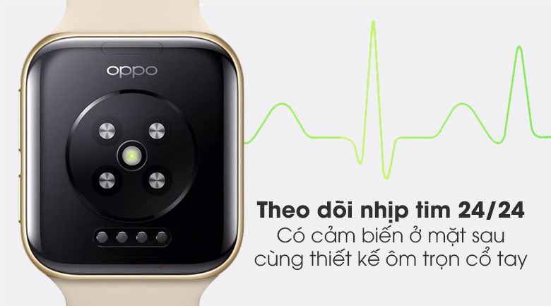 Đồng hồ Oppo Watch 46mm dây silicone vàng hồng giúp theo dõi nhịp tim 24/24