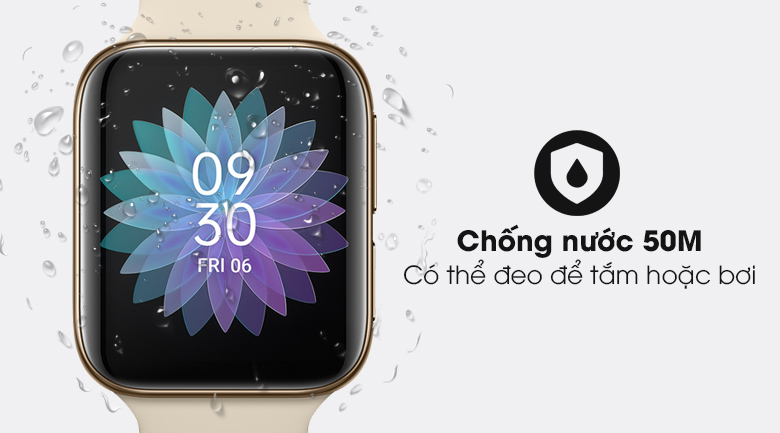 Đồng hồ Oppo Watch 46mm dây silicone vàng hồng có thể chống nước độ sâu 50m