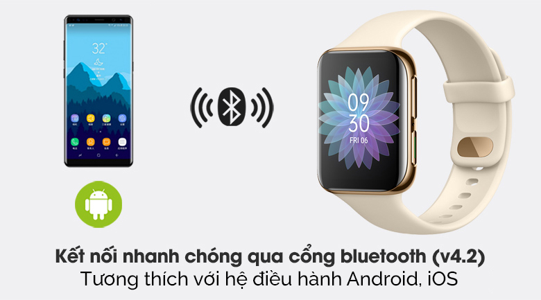 Đồng hồ Oppo Watch 46mm dây silicone vàng hồng kết nối điện thoại nhanh chóng qua bluetooth